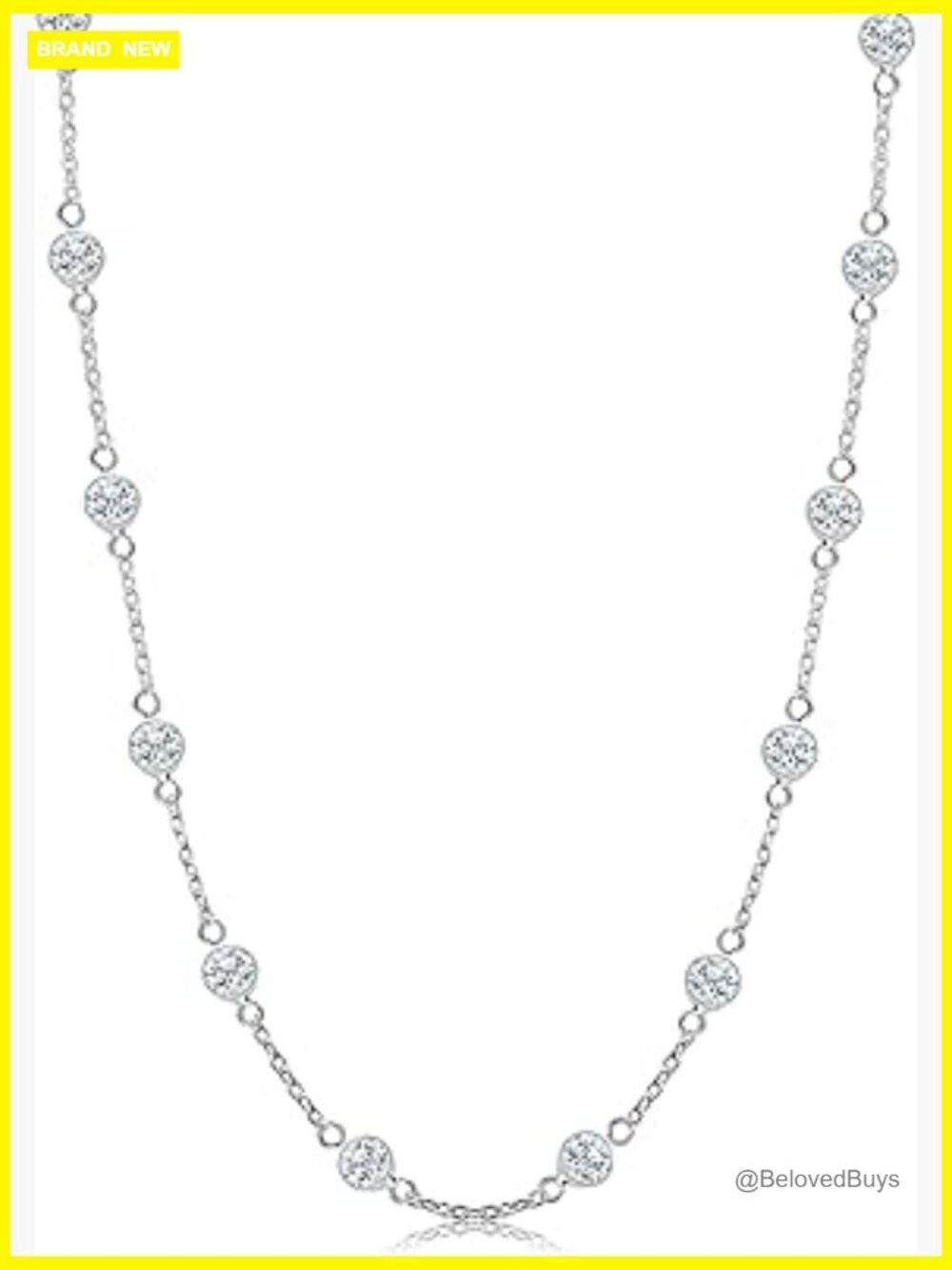 Sterling Silver CZ Station Necklace, 17" Cable Chain, Spring Ring Clasp
